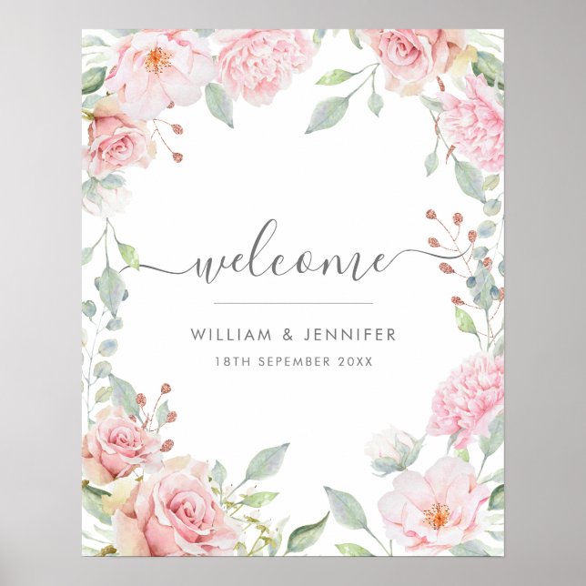 Pink Rose Frame Wedding Welcome Sign (Front)