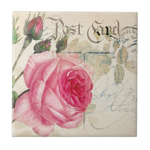 Pink Rose French Postcard Ceramic Tiles