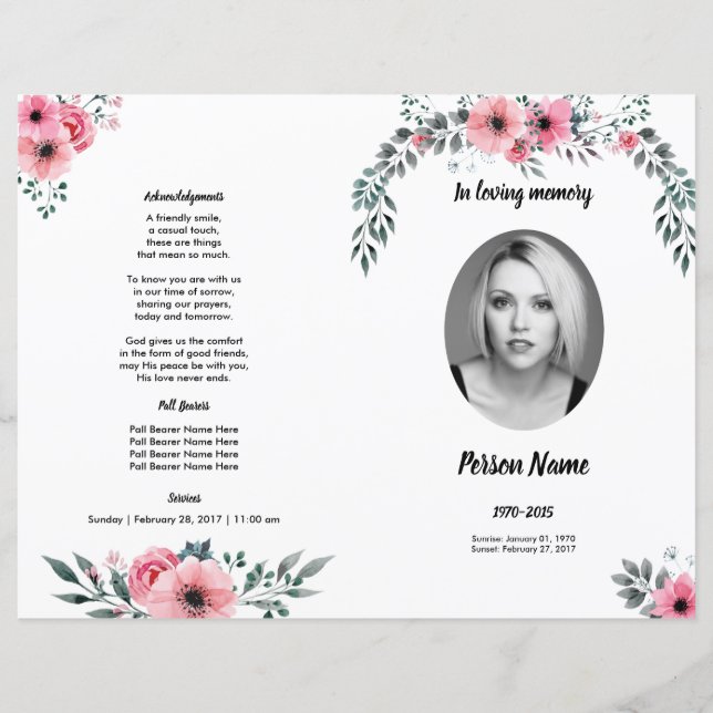 PINK ROSE | Funeral Program Template (Front)