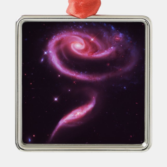 Pink Rose Galaxies Metal Ornament (Front)