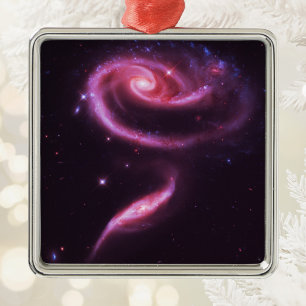 Pink Rose Galaxies Metal Ornament