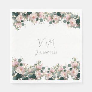 Pink Rose Garden Eucalyptus Wedding Napkin