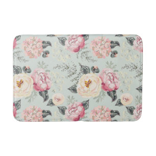 Pink Rose Garden Flower Pattern Bath Mat