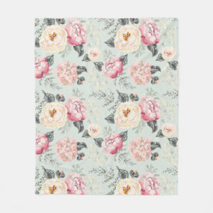 Pink Rose Garden Flower Pattern Fleece Blanket