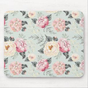 Pink Rose Garden Flower Pattern Mouse Pad