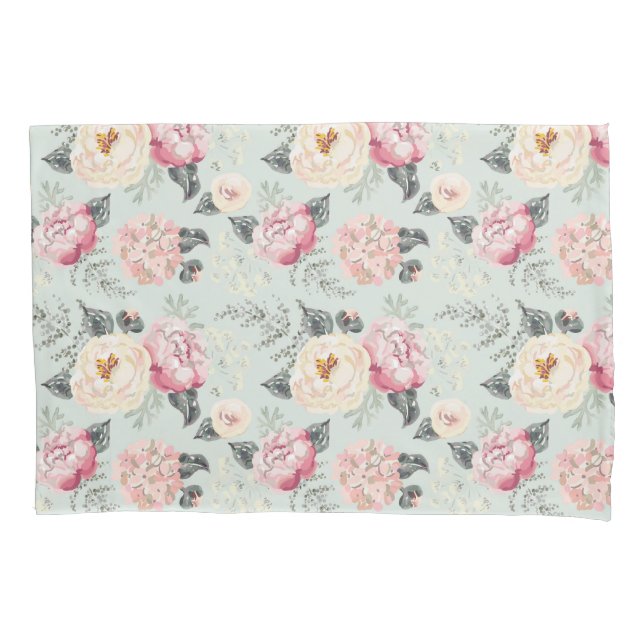 Pink Rose Garden Flower Pattern Pillowcase (Front)