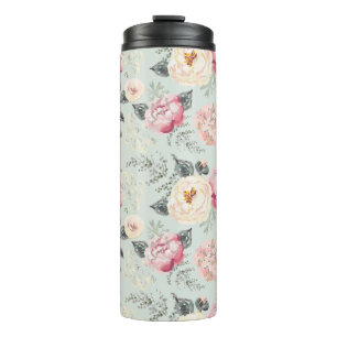 Pink Rose Garden Flower Pattern Thermal Tumbler