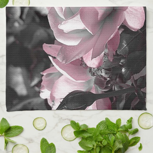Pink Rose Garden Kitchen Towel (Folded)