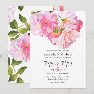 Pink Rose Garden Mr and Mrs Wedding Invitation