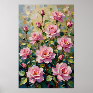 Pink Rose Garden Oil Painting Poster