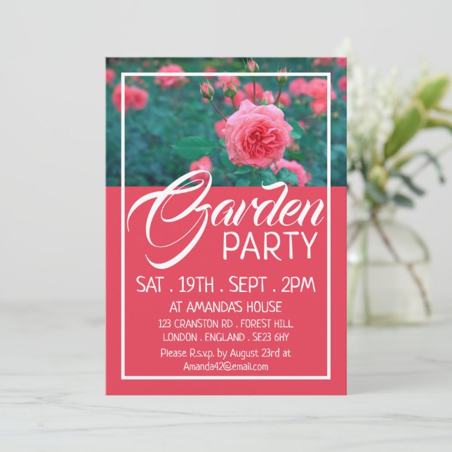 Pink Rose, Garden Party Invitation (Standing Front)