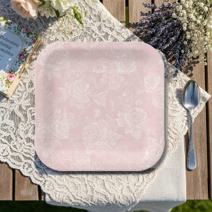 Pink Rose Garden Party Paper Plate