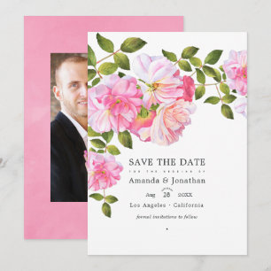 Pink Rose Garden Wedding Photo Save The Date