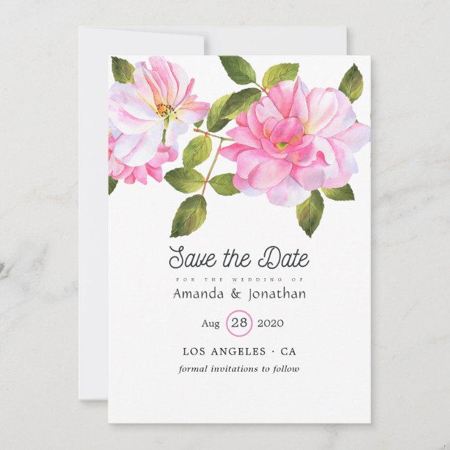 Pink Rose Garden Wedding Save The Date (Front)