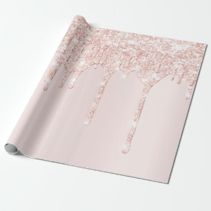 Pink Rose Girly Blush Spark Powder Drips Glitter Wrapping Paper