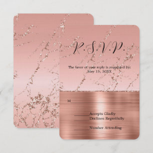 Pink Rose Glam Glitter Wedding RSVP Card