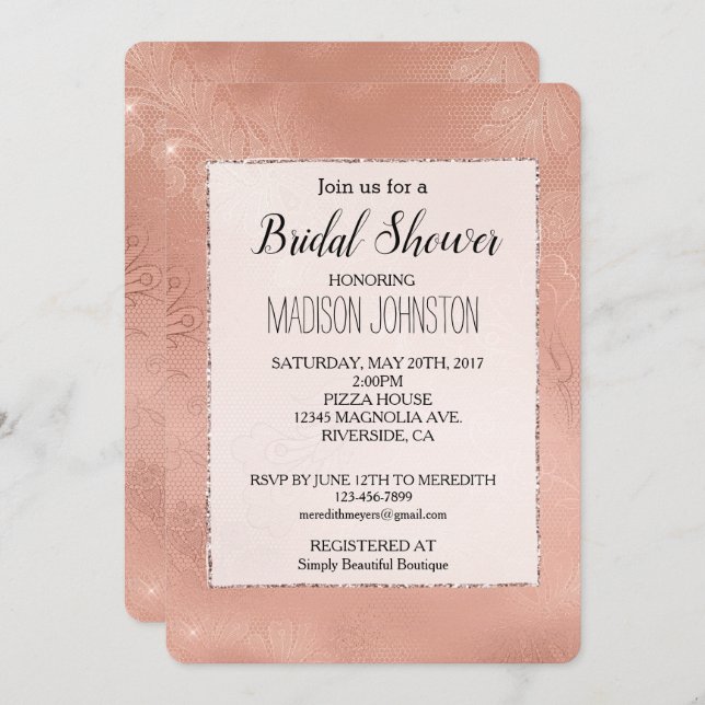 Pink Rose Glam Lace Wedding Invitation (Front/Back)