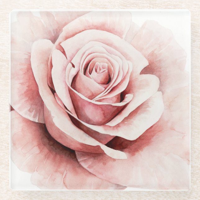 Pink Rose Glass Coaster (Front)