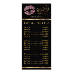 Pink Rose Glitter Lips - Service / Price List Rack Card