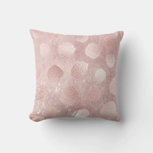 Pink Rose Glitter Paint Metallic Polka Dots Girly Throw Pillow