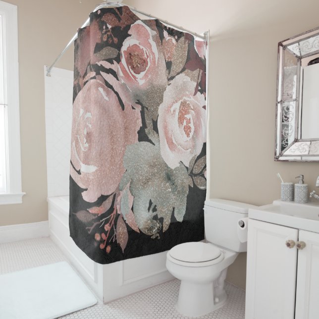 Pink Rose Glitter Roses Dark Floral Glam Elegant (In Situ)