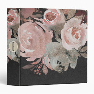 Pink Rose Glitter Roses Dark Floral Glam Elegant Binder