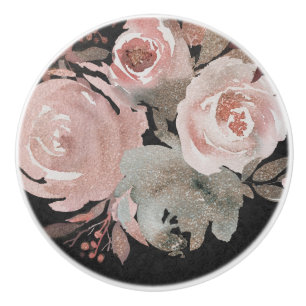 Pink Rose Glitter Roses Dark Floral Glam Elegant Ceramic Knob