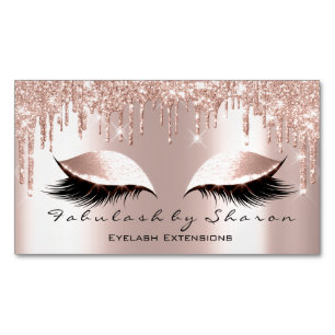 Pink Rose Glitter Spark Drips Makeup Artist Lashes Magnetic Business Card