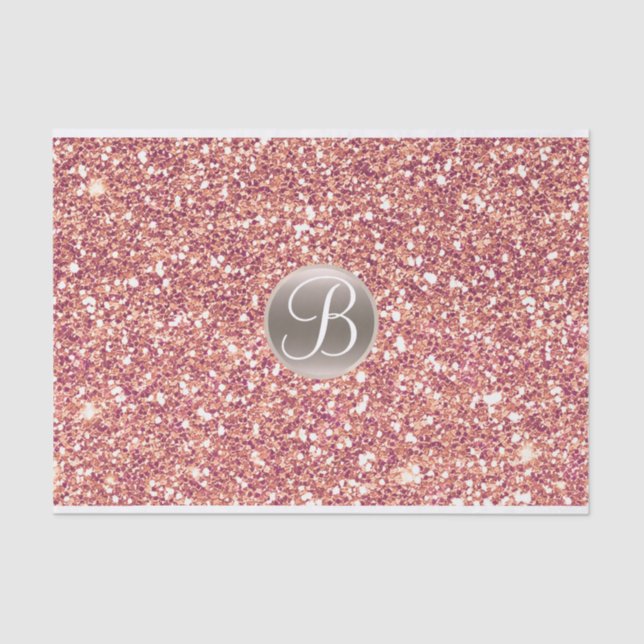 Pink Rose Glitter Sparkle Glam Monogram Initial Tissue Paper (Front)