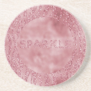 Pink Rose Glitter Zebra Animal       Coaster