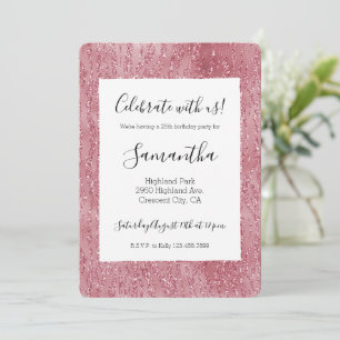 Pink Rose Glitter Zebra Animal Print     Invitation
