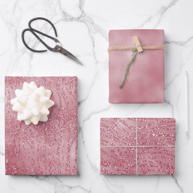 Pink Rose Glitter Zebra Animal     Wrapping Paper Sheet (Front)