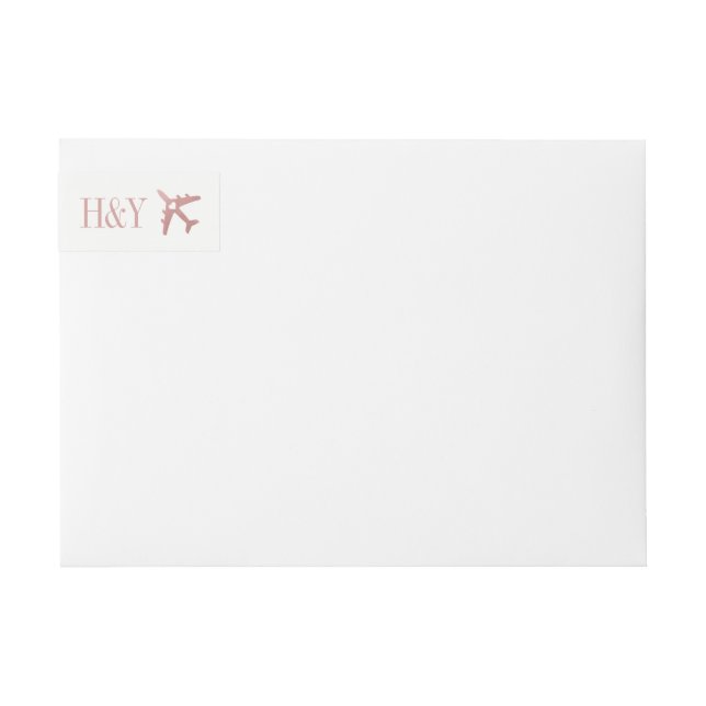 Pink Rose Gold Airplane Travel Theme Address Wrap Around Label (Front)