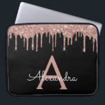 Pink Rose Gold Black Glitter Sparkle Monogram Laptop Sleeve<br><div class="desc">Pink Rose Gold and Black Faux Dripping Modern and Elegant Girly Glitter and Sparkle Elegant Monogram Case. This case can be customized to include your initial and first name.</div>