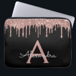 Pink Rose Gold Black Glitter Sparkle Monogram Laptop Sleeve<br><div class="desc">Pink Rose Gold and Black Faux Dripping Modern and Elegant Girly Glitter and Sparkle Elegant Monogram Case. This case can be customized to include your initial and first name.</div>