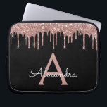 Pink Rose Gold Black Glitter Sparkle Monogram Laptop Sleeve<br><div class="desc">Pink Rose Gold and Black Faux Dripping Modern and Elegant Girly Glitter and Sparkle Elegant Monogram Case. This case can be customized to include your initial and first name.</div>