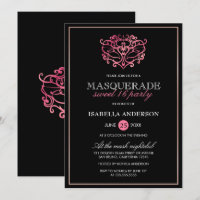 Pink, Rose Gold & Black Masquerade Sweet 16 Party