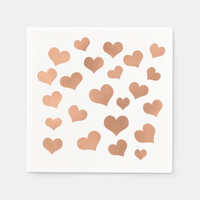 Pink Rose Gold Blush Confetti Hearts White Bridal Napkin (Front)