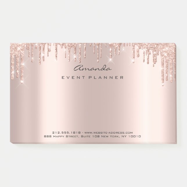 Pink Rose Gold Blush Drips Sparkly Metal Glitter Post-it Notes (Front)