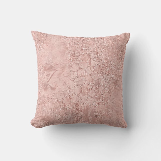 Pink Rose Gold Blush Glitter Shiny Glass Metallic Throw Pillow (Front)