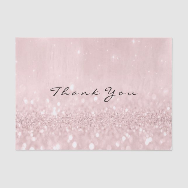 Pink Rose Gold Blush Glitter Thank You Name Tissue Paper (Front)