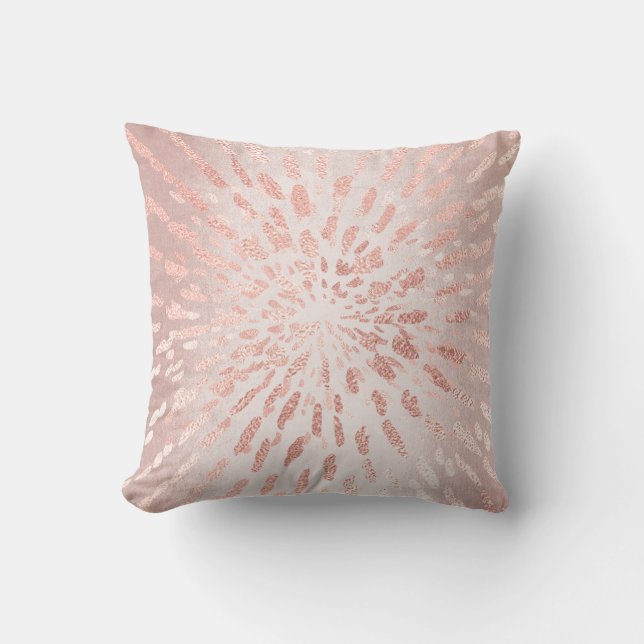 Pink Rose Gold Blush Gold Strokes Stripes Shine Throw Pillow (Front)