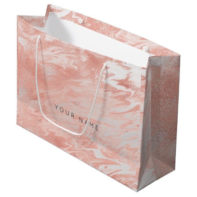 Pink Rose Gold Blush Marble Metallic Gift Silver Large Gift Bag (Front Angled)