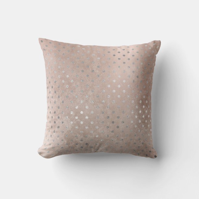 Pink Rose Gold Blush Powde Grungy Silver Grey Dots Throw Pillow (Front)