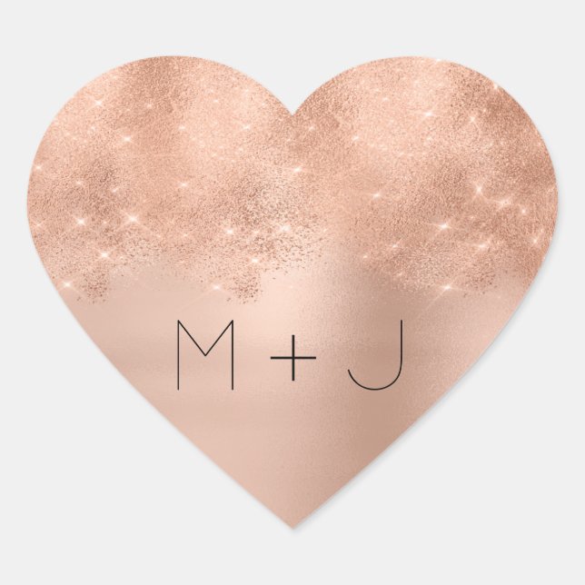 Pink Rose Gold Blush Wedding  Monogram Heart Sticker (Front)