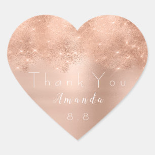 Pink Rose Gold Blush Wedding Thank You Brida Heart Sticker