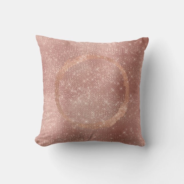 Pink Rose Gold Brush Circle Sequin Sparkly Throw Pillow (Front)