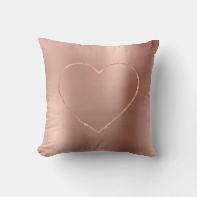 Pink Rose Gold Brush Heart Steel Metallic Throw Pillow (Front)
