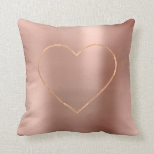 Pink Rose Gold Brush Heart Steel Metallic Throw Pillow