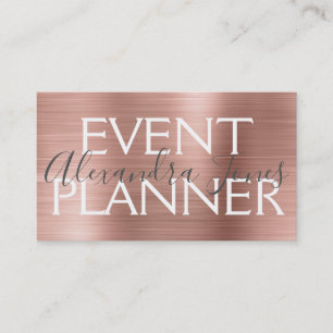Pink & Rose Gold Brushed Metal Event Planner Business Card
